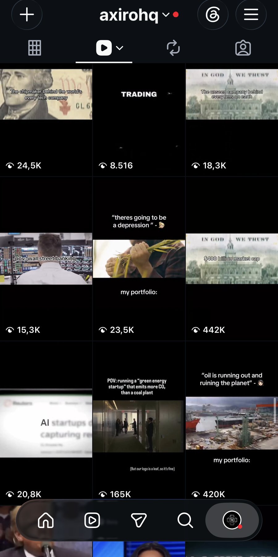 Axirohq reels tab